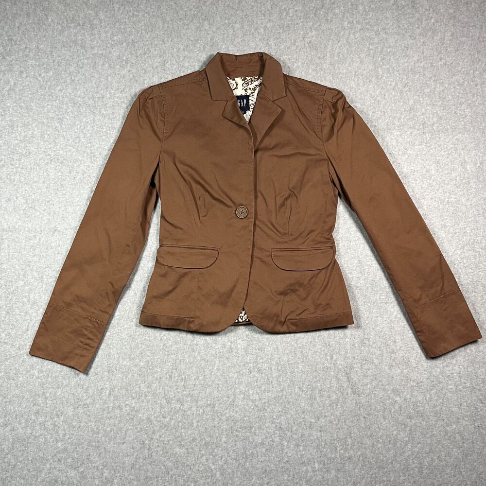 Gap Brown Blazer Jacket Women's Size 0 One Button Cotton Size Business Career